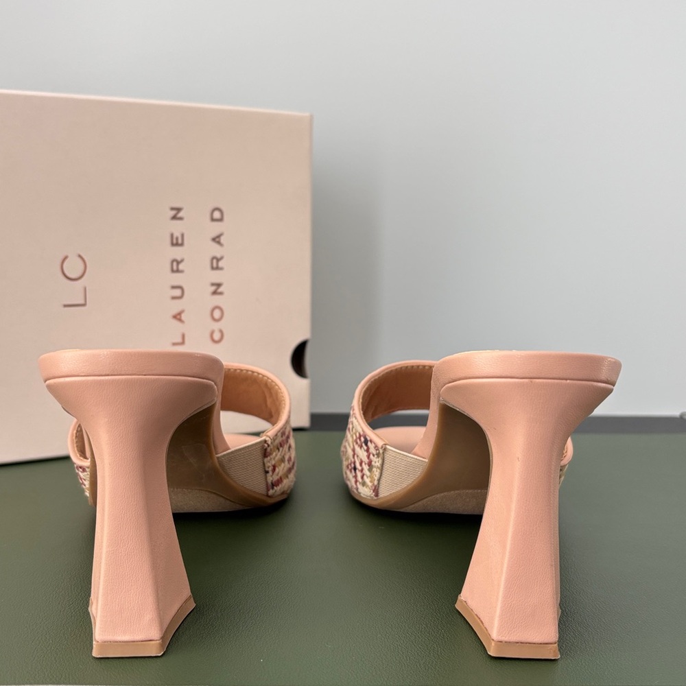 LC Lauren Conrad Women's Pink Woven Heeled Sandals - Picture 4 of 12